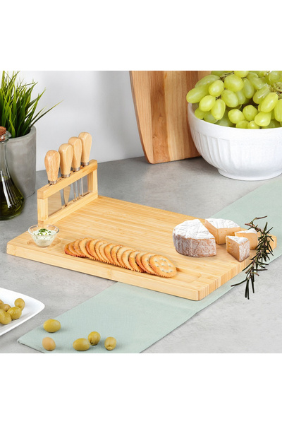 shumee Bamboo cheese board with knives, 5 pieces.