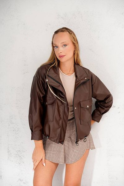 Jaglion Women's Double Pocket Black Leather Jacket