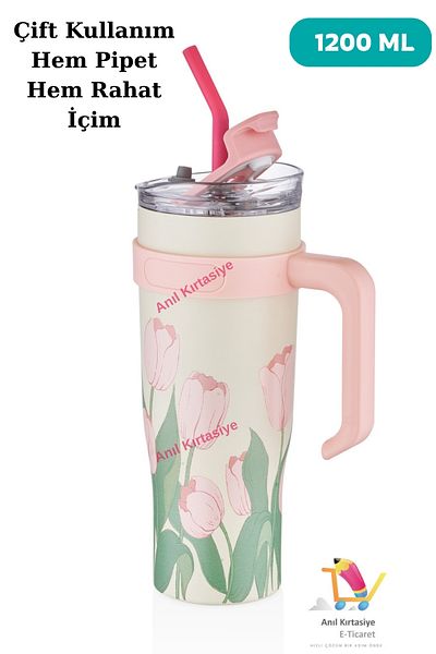 Vagonlife Diller Insulated Coffee Mug with Straw 1200ml up to 12 Hours Hot/Cold Cup Body Thermos