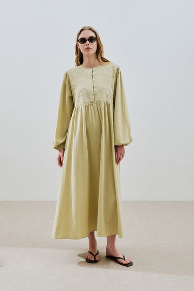 Manuka Textured Embroidery Detailed Dress Soft Green