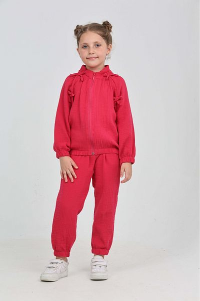 Toontoy Girl's Bow Detailed Tracksuit Set