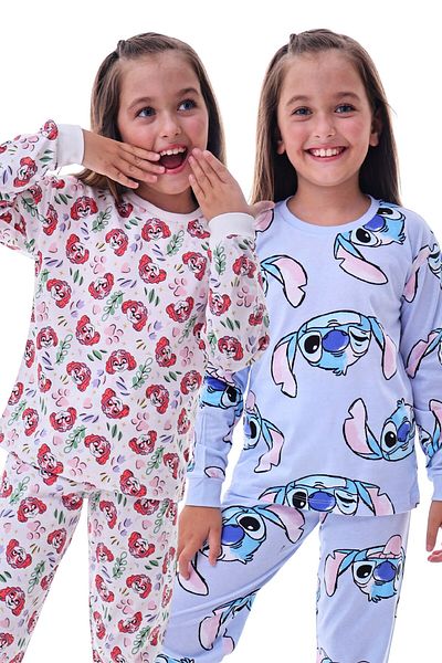 ZUZUNGA 2'Li̇ Cute Sky and Stitch Patterned Girls' Pajama Set