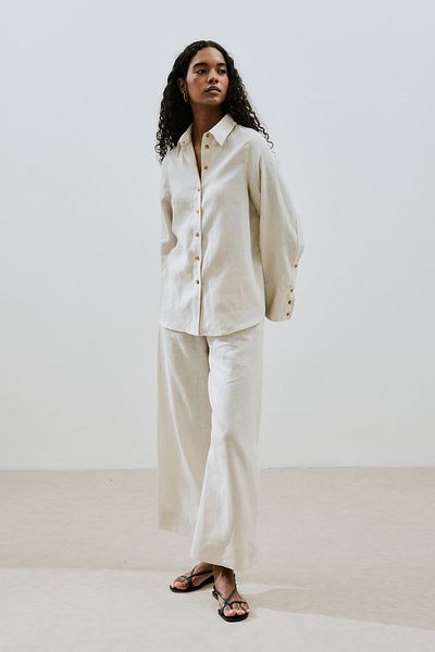 Manuka Linen Shirt with Wide Cuffs Stone