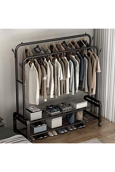 Türkiye Mobile Clothes Rack Garment Wardrobe Rack with Wheels, Metal Clothing Closet Rack with Shelves