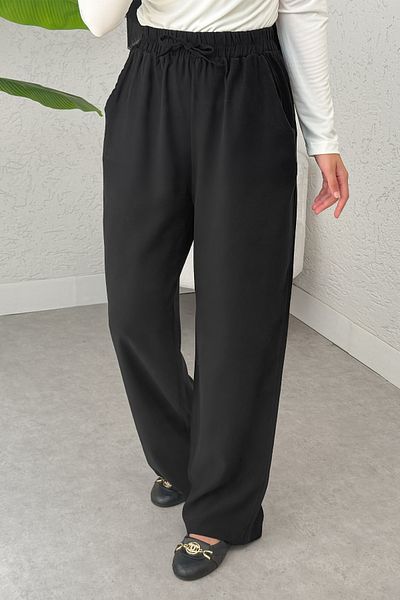 Salih Çelebi Casual Trousers with Elastic Waist 2382 - Black
