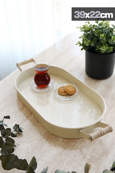 EVLE Set of 3 Metal Baton Trays with Wooden Handles
