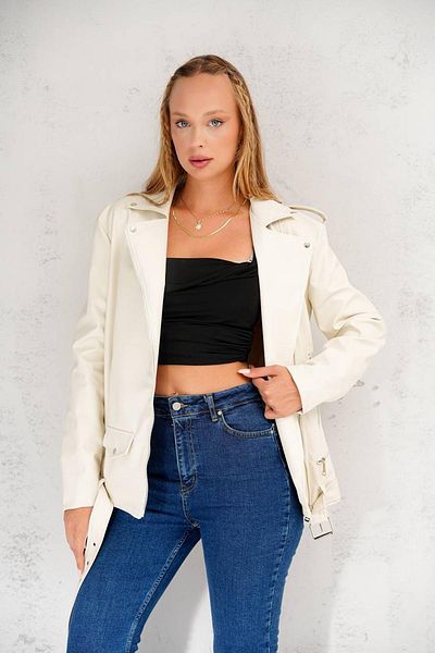 Jaglion Oversize Long Women's Black Leather Jacket