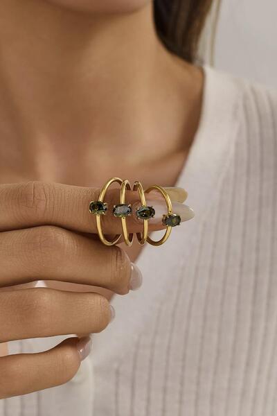 New Obsessions Çelik Elips Zirkon Taşlı Minimal Yüzük Seti 2 adet