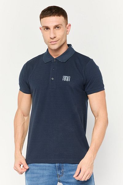 Cerruti 1881 Men Regular Fit Embroidered Logo Short Sleeves Polo Shirt, Navy