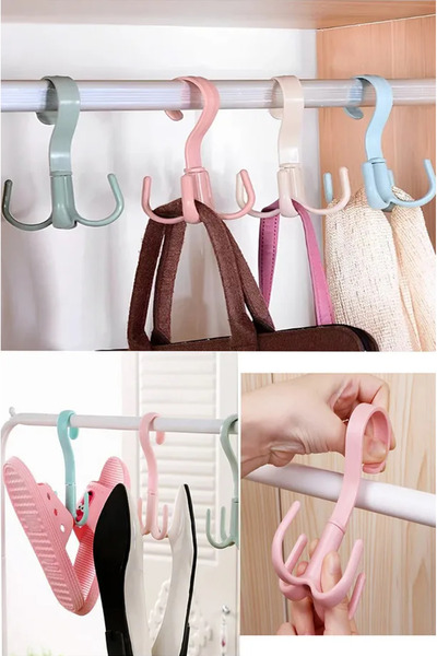 TUMU LIFE 4 Kancalı 360 Derece Döner Askı Askı Eşarp Elbise Organizatör Kravat Çanta Askısı