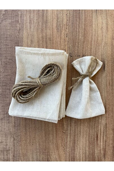 LİFENES Çok Amaçlı 30'lu Keten Bez Kese 9x12 cm - Jüt İpli Hobi, Hediyelik, K...