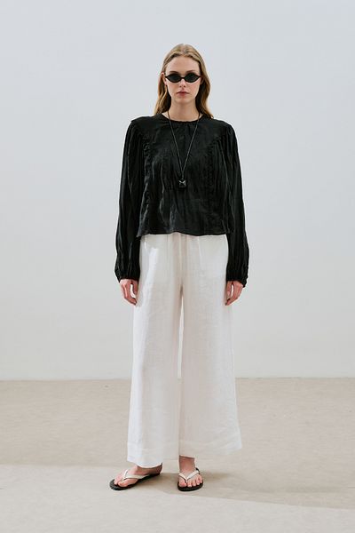 Manuka Linen Crush Effected Bluz Black