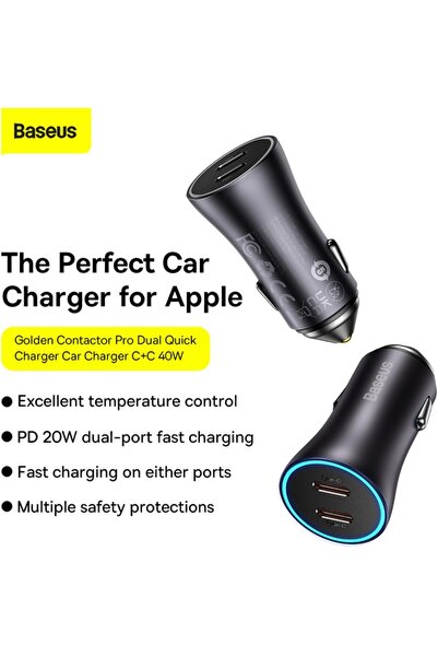 Baseus 40W Dual-Port Type-C Car Charger