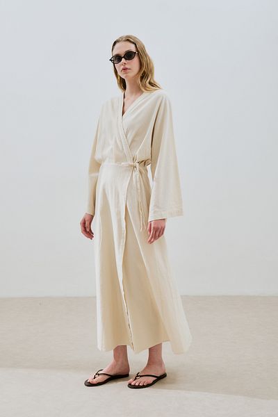 Manuka Textured Double Breasted Dress with Close Natural