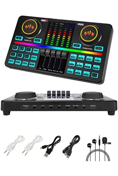 Hype Store VS22 Üst Seviye Stüdyo Kayıt Canlı Yayın Şarjlı Ses Kartı Efektli Radyo Mikseri Telefon ve PC Podcas