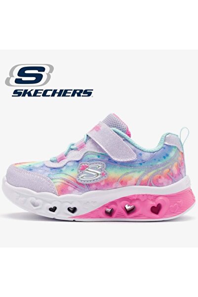 SKECHERS Flutter Heart Lights - Groovy Swirl 303253N Işıklı Ortopedik Çocuk Spor Ayakkabı LİLA