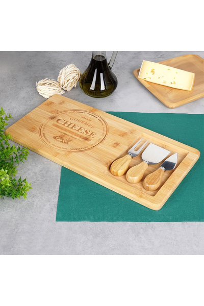 shumee Bamboo cheese board with knives, 4 pieces.