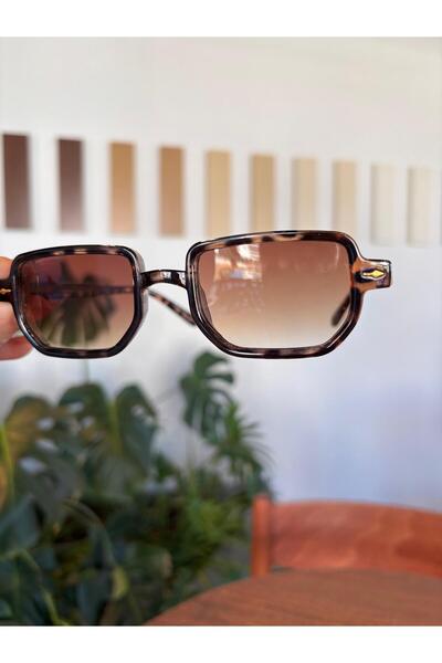 funeyes Lodin Leopard Rimmed Brown Gradient Glass Sunglasses Angle Rectangle Men Women