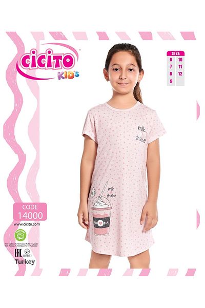 Cicito Girl's Cotton Viscose Fabric Nightgown 14000