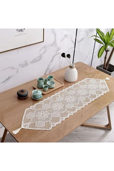Roomlyne مفرش طاولة دانتيل أبيض 33×114 سم