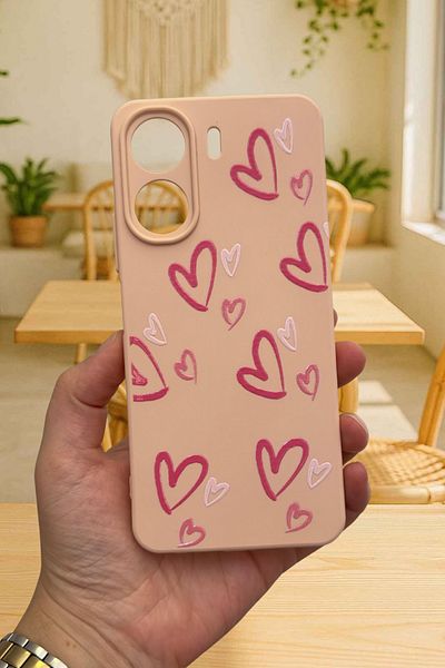 Vip Case Redmi̇ 13C- Pink Heart Pattern Launch Camera Protected Soft Silicone Rubber Case277
