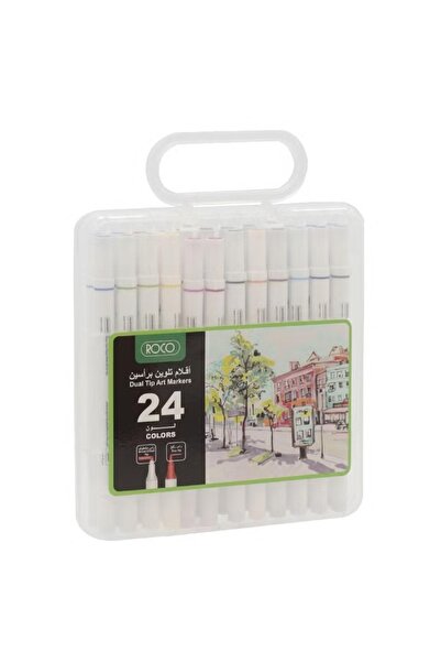 Roco أقلام رسم فنية ثنائية الأطراف - 24 لونًا متنوعًا للرسم والتوضيح
