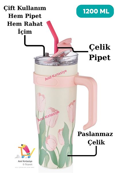 Vagonlife Diller Insulated Coffee Mug with Straw 1200ml up to 12 Hours Hot/Cold Cup Body Thermos