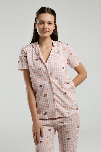 Rolypoly Roly Poly Women's Shirt Collar Front Button Short Sleeve Pajama Suit