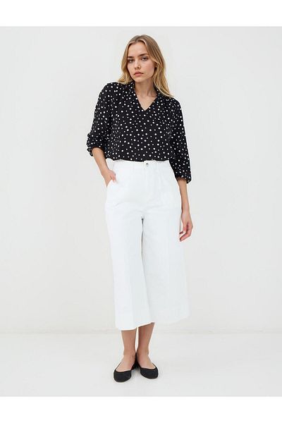 Jimmy Key Black Relaxed Cut Three Quarter Sleeve V Neck Polka Dot Blouse