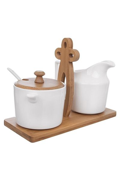 shumee Sugar bowl and creamer, white porcelain, on stand, WHITELINE, 2 x 280 ml, 3 pcs.