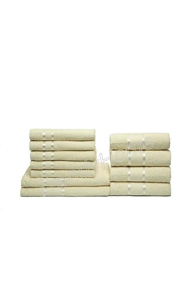 trendyhome Set of 11 Hand/Face/Body Towels, 100% Cotton, Light Beige, 400g/m², ST12205