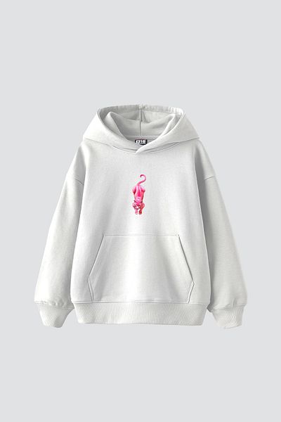 Sekizbiraltı Pink Panther Printed Oversize Unisex White Hoodie