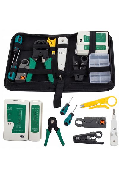 zola Kit retelistica, tester, cleste de sertizare, surubelnite, geanta transport, 27 x 15 x 5 cm, negru