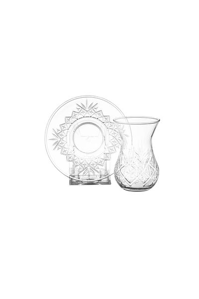 Paşabahçe Pasabahce Beautifully Designed Turkish Glass Tea Set Consisting of 6 Tea Cups + 6 Tea Saucers