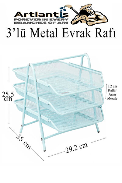 Artlantis Metal Evrak Rafı 3 lü 1 Paket Masa Üstü A4 Dosya Düzenleyici Kağıt Tepsisi Metal Fileli Üç Katlı Har