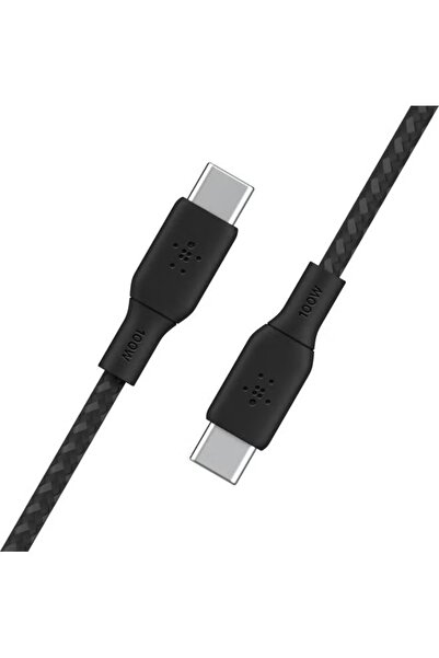 Belkin كابل شحن USB-C 2.0 مضفر بقوة 100 وات - تصميم متين أسود بطول 2 متر