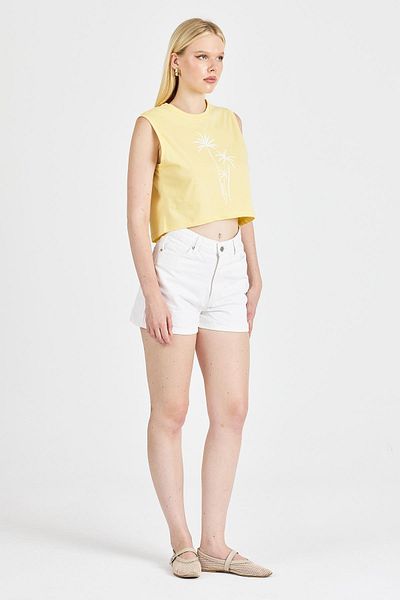 odelon Women's 100% Cotton Yellow Crop