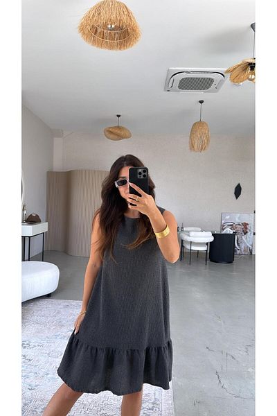 Buket Teke Anthracite Six Flounce Wrap Dress
