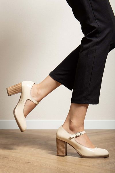 ANALİN SHOES Women's Genuine Leather Strappy Heeled Shoes - Beige Patent Leather