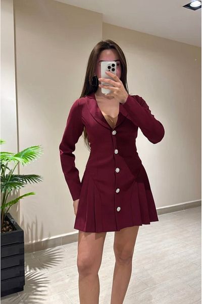 ForOus Women's Buttoned Blazer Mini Dress Long Sleeve Ruffle