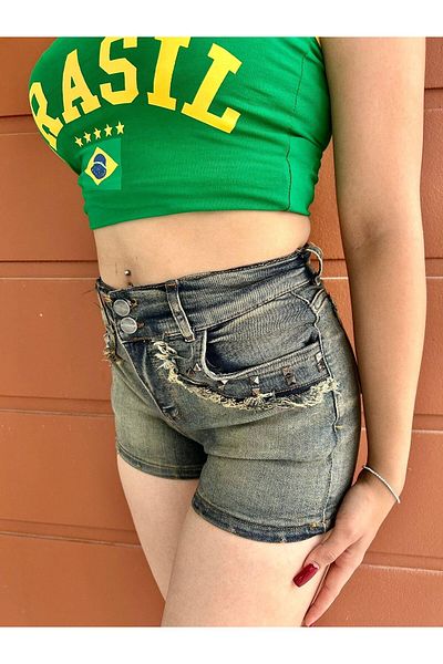 Wisevelya Blue Tumbled Pyramid Detail Denim Shorts