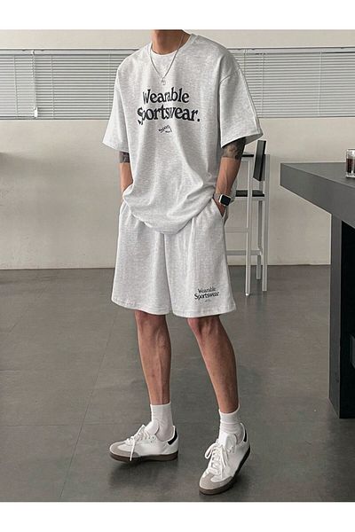 ACTIVE MODA - Men's Cotton Printed Large Size Tshirt-Shorts 2-Piece Set