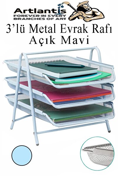Artlantis Metal Evrak Rafı 3 lü 1 Paket Masa Üstü A4 Dosya Düzenleyici Kağıt Tepsisi Metal Fileli Üç Katlı Har