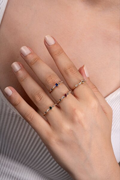 Cemre Gold 14 Ayar Altın Baget Taşlı Yüzük