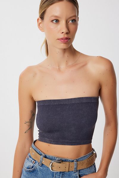 Lovelyİstanbul Strapless Ribbed Knitted Bustier Lub0218 Anthracite