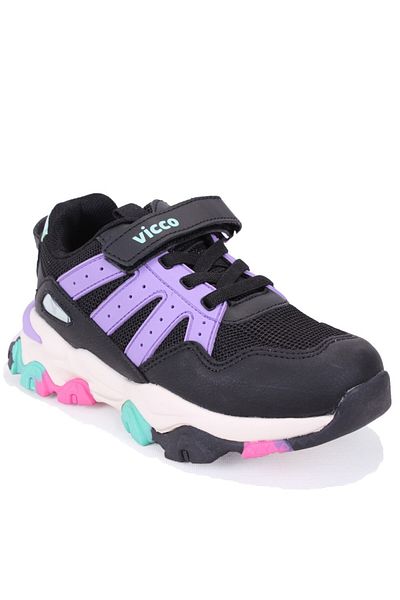 Vicco Teo 869F25K304 Black Purple Orthopedic Daily Girl's Sports Shoes
