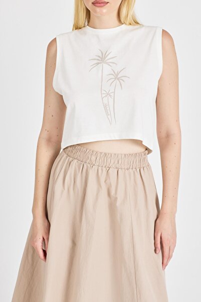 odelon Γυναικείο 100% βαμβακερό εκρού Crop