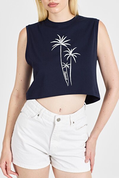 odelon Γυναικείο 100% βαμβακερό Navy Blue Crop
