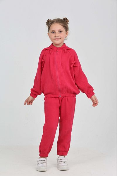 Toontoy Girl's Bow Detailed Tracksuit Set