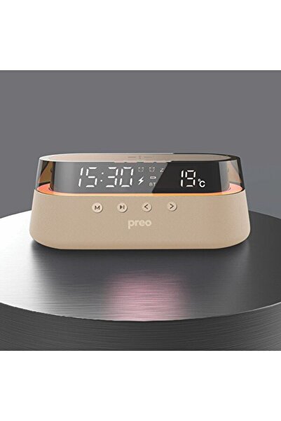 Preo Mmu300 Kablosuz Şarj Özellikli Led Aydınlatmalı 10W Bej Bluetooth Hoparlör